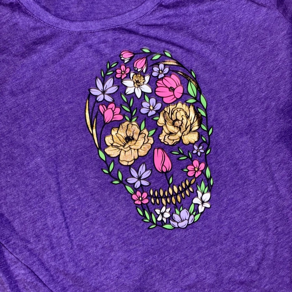 Way To Celebrate Sugar Skull Day of The Dead Halloween T-Shirt Womens XL Purple